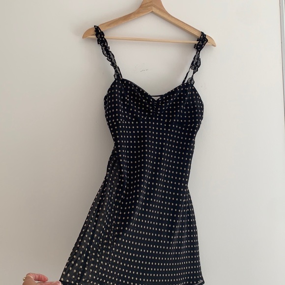 Chiffon summer dress polka dot black Sz S - Picture 4 of 9